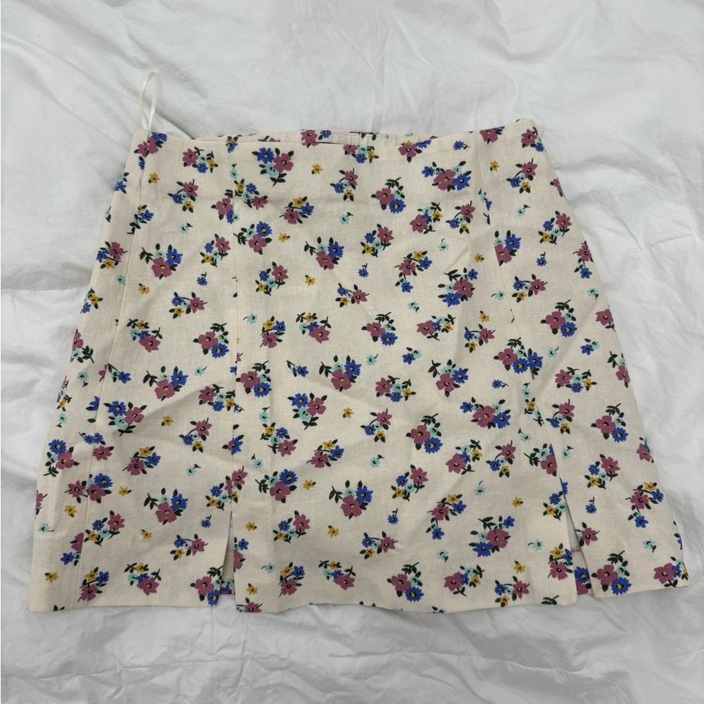 Zara linen-blend floral mini skirt